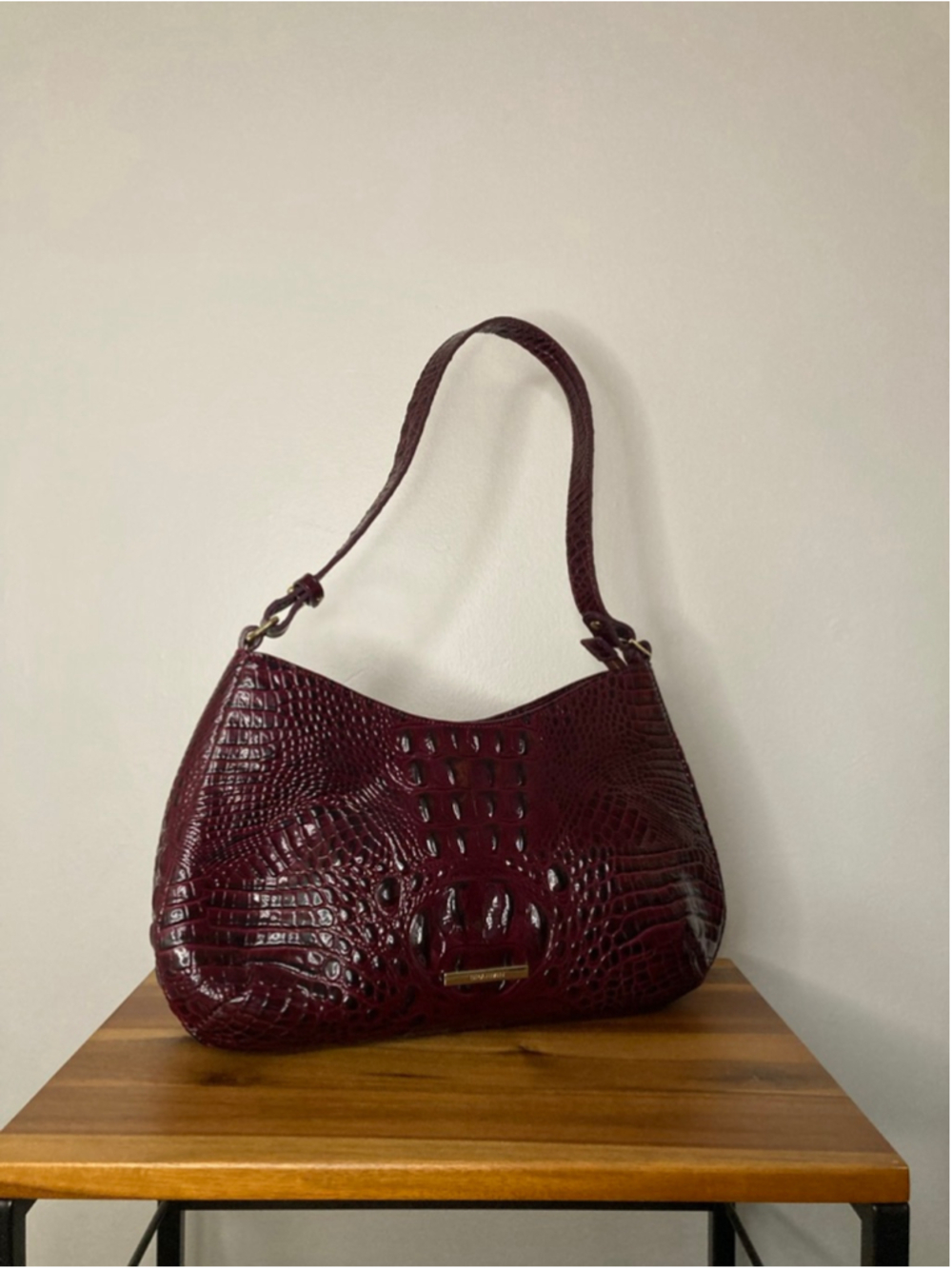 Brahmin Cayson Shoulder Bag Crocodile-embossed Genuine Leather Burgundy